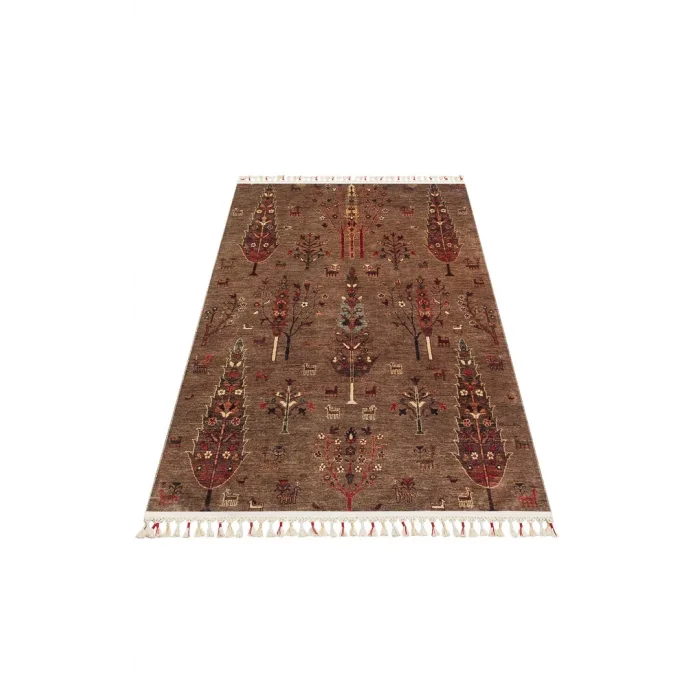Antique ATK 09 Olive Yıkanabilir Modern Ve Etnik Desenli Kaymaz Tabanlı Makine Halısı