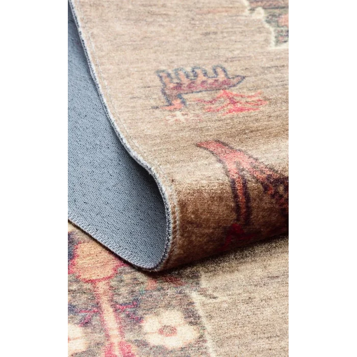 Antique ATK 09 Olive Yıkanabilir Modern Ve Etnik Desenli Kaymaz Tabanlı Makine Halısı