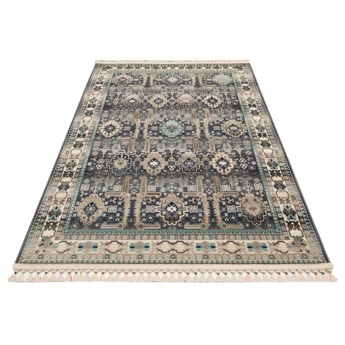 PETRA HALI 0035 Hav Toz Vermez Etnik ve Modern Desenli Renkli Saçaklı Halı