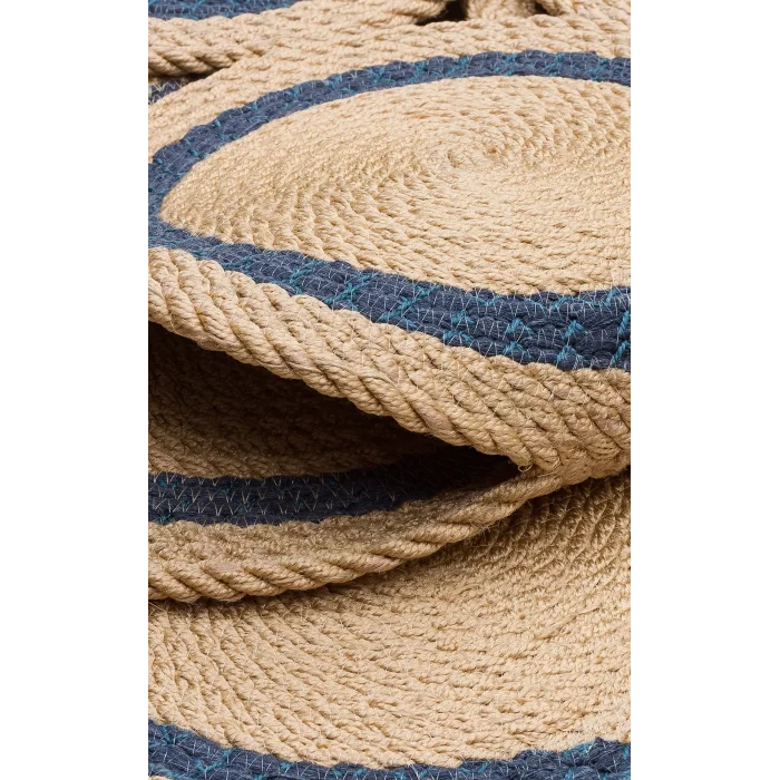 Patna PTN 01 Natural Navy Jüt Hasır Görünümlü Hav Toz Vermez Dekoratif Örgü Halı