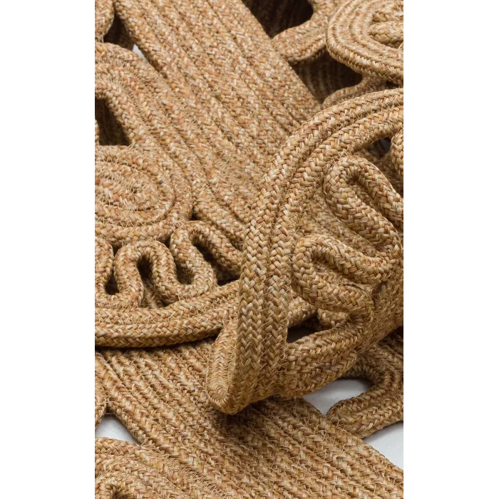 Patna PTN 14 Natural Yuvarlak Jüt Hasır Görünümlü Hav Toz Vermez Dekoratif Örgü Halı