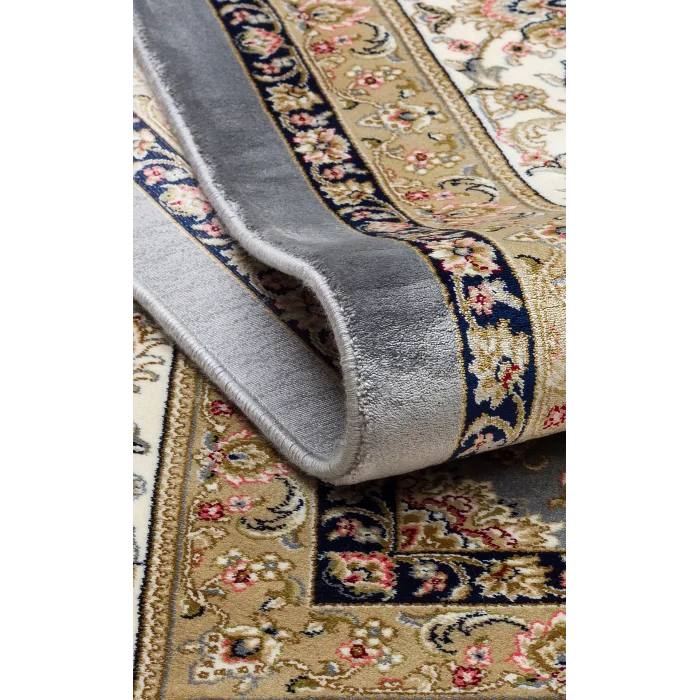 Isfahan 03 Grey Cream Klasik Desenli Yüksek Kalite Sık Dokuma Makine Halısı