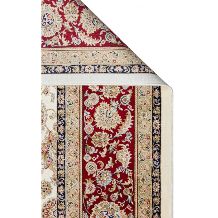 İsfahan 03 Cream Red Klasik Desenli Yüksek Kalite Sık Dokuma Makine Halısı