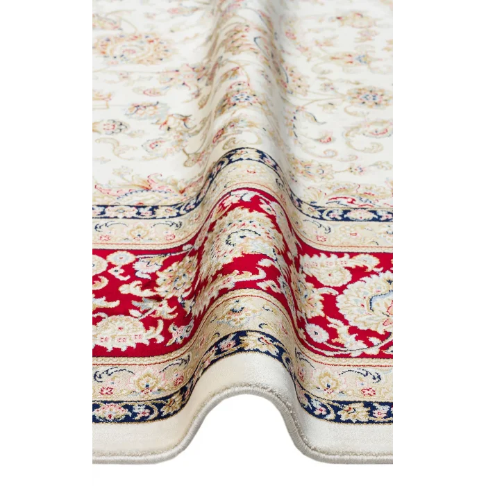 İsfahan 03 Cream Red Klasik Desenli Yüksek Kalite Sık Dokuma Makine Halısı