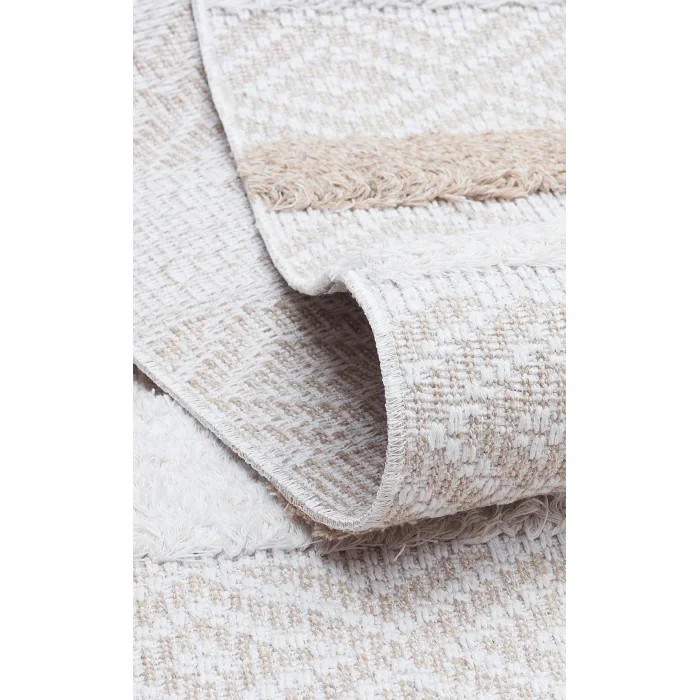 Dublin DBL 02 Cream Beıge Yıkanabilir Örgü Dokulu Naturel Pamuk Halı