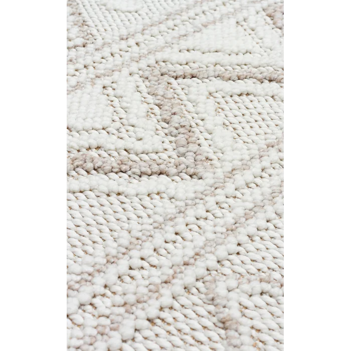 Motto MOT 03 White Beige Yumuşak Tuşeli Örgü Dokuma Modern Makine Halısı