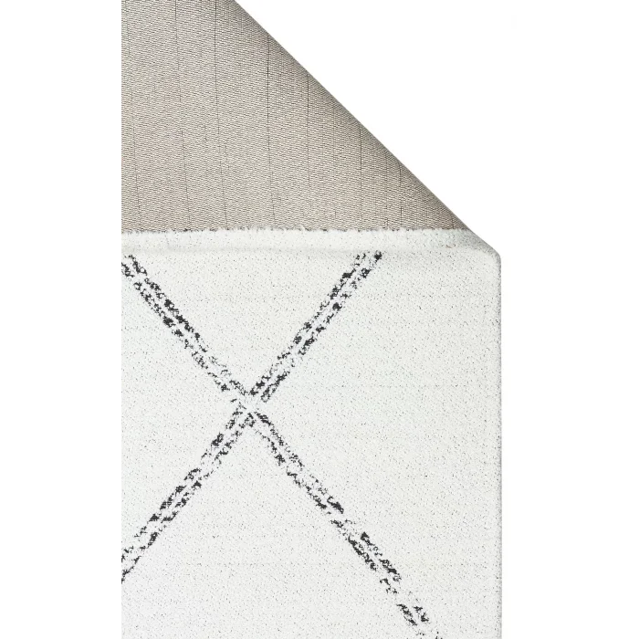 Nevada NVD 03 White Black Moroccon Tuşeli Hav Toz Vermez Kaymaz Tabanlı İnce Dokuma Modern Halı
