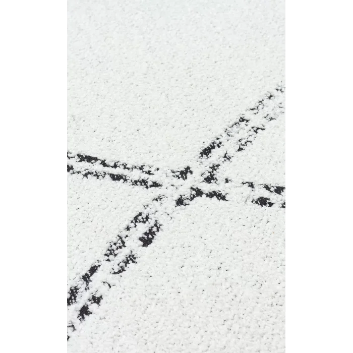 Nevada NVD 03 White Black Moroccon Tuşeli Hav Toz Vermez Kaymaz Tabanlı İnce Dokuma Modern Halı