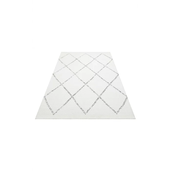 Nevada NVD 03 White Black Moroccon Tuşeli Hav Toz Vermez Kaymaz Tabanlı İnce Dokuma Modern Halı