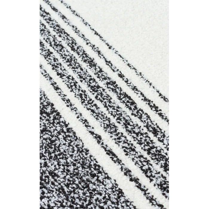 Nevada NVD 02 White Black Moroccon Tuşeli Hav Toz Vermez Kaymaz Tabanlı İnce Dokuma Modern Halı