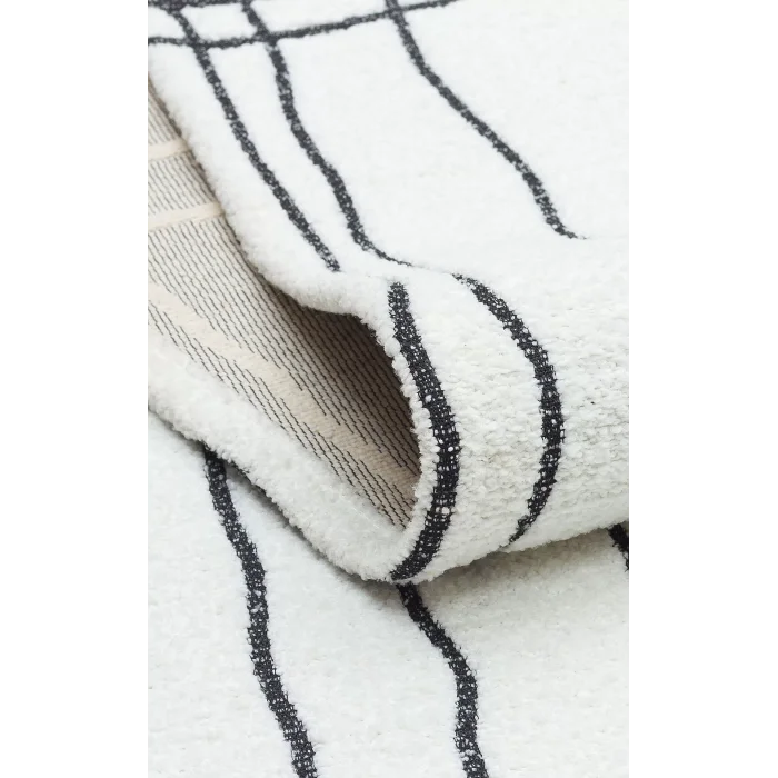 Nevada NVD 05 White Black Moroccon Tuşeli Hav Toz Vermez Kaymaz Tabanlı İnce Dokuma Modern Halı