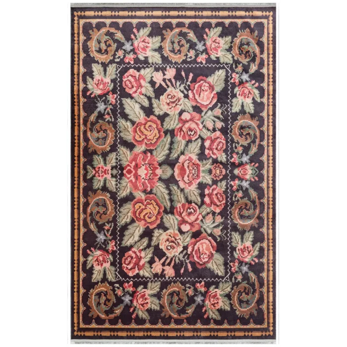 Antique ATK 02 Black Yıkanabilir Modern Ve Etnik Desenli Kaymaz Tabanlı Makine Halısı