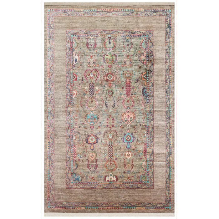 Antique ATK 07 Olive Yıkanabilir Modern Ve Etnik Desenli Kaymaz Tabanlı Makine Halısı