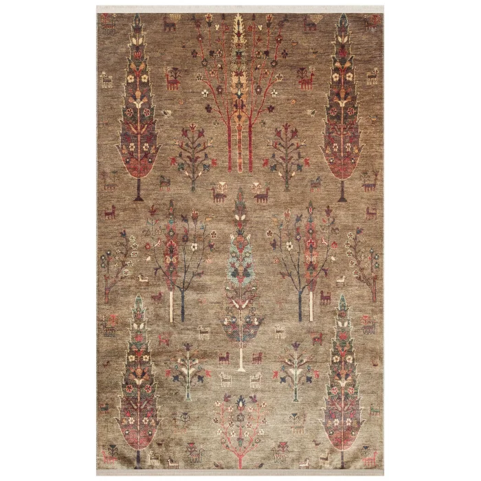 Antique ATK 09 Olive Yıkanabilir Modern Ve Etnik Desenli Kaymaz Tabanlı Makine Halısı