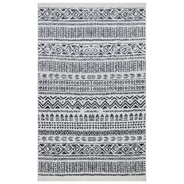 Arya Ar 03 Black %100 Geri Dönüşümlü Pamuktan Çift Taraflı Yıkanabilir Modern Dekoratif Kilim