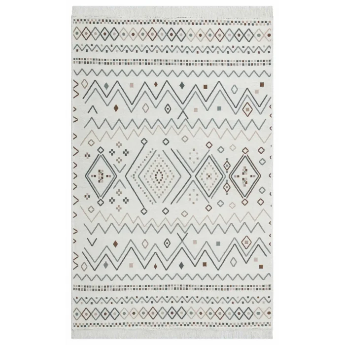 Arya Ar 05 Beige Blue %100 Geri Dönüşümlü Pamuktan Çift Taraflı Yıkanabilir Modern Dekoratif Kilim