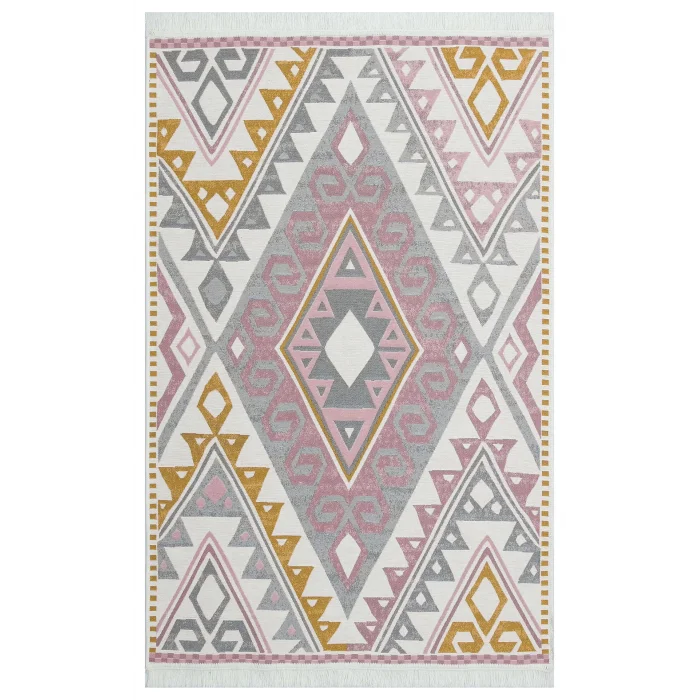Arya Ar 08 Pink Yellow %100 Geri Dönüşümlü Pamuktan Çift Taraflı Yıkanabilir Modern Dekoratif Kilim