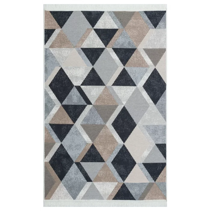 Arya Ar 10 Beige Black %100 Geri Dönüşümlü Pamuktan Çift Taraflı Yıkanabilir Modern Dekoratif Kilim