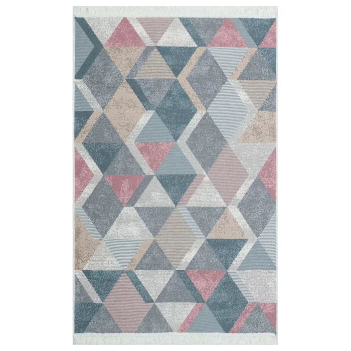 Arya Ar 10 Blue Pink %100 Geri Dönüşümlü Pamuktan Çift Taraflı Yıkanabilir Modern Dekoratif Kilim