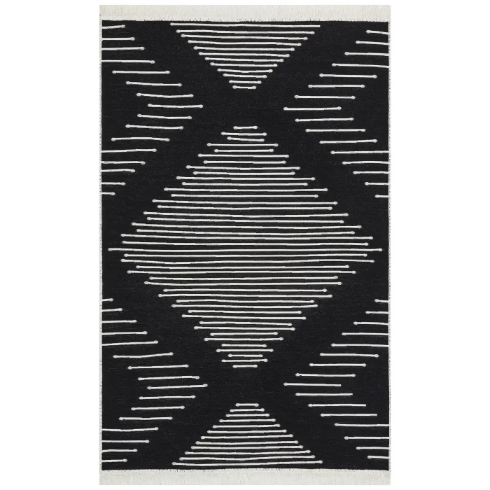 Arya Ar 15 Black %100 Geri Dönüşümlü Pamuktan Çift Taraflı Yıkanabilir Modern Dekoratif Kilim