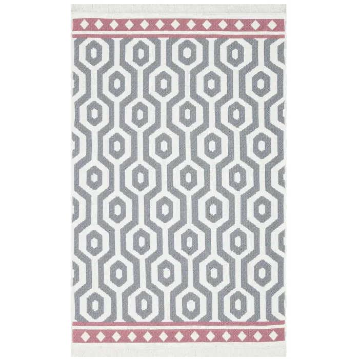 Arya Ar 17 Grey Pink %100 Geri Dönüşümlü Pamuktan Çift Taraflı Yıkanabilir Modern Dekoratif Kilim