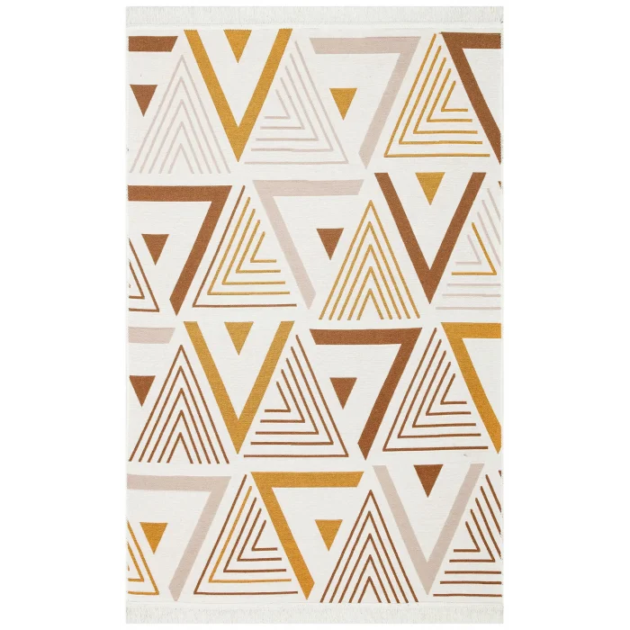 Arya Ar 18 Beige Yellow %100 Geri Dönüşümlü Pamuktan Çift Taraflı Yıkanabilir Modern Dekoratif Kilim