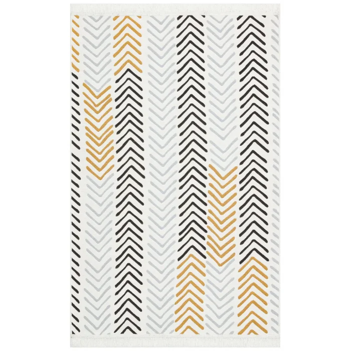 Arya Ar 19 White Black %100 Geri Dönüşümlü Pamuktan Çift Taraflı Yıkanabilir Modern Dekoratif Kilim