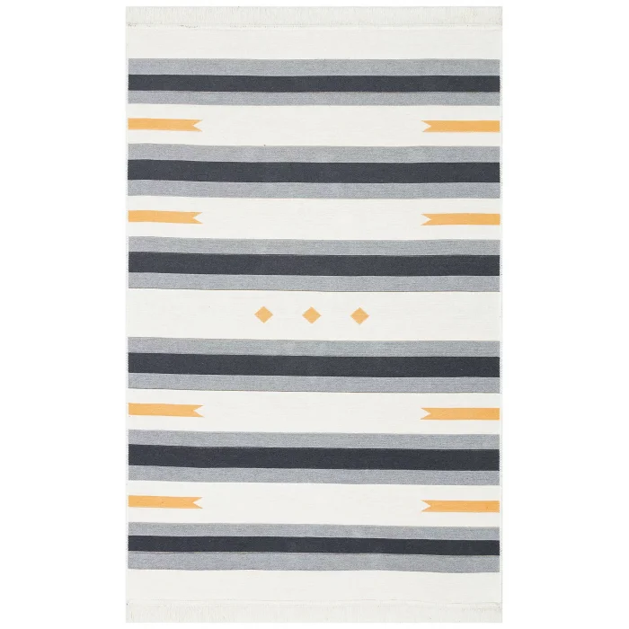 Arya Ar 24 Yellow Antrasit %100 Geri Dönüşümlü Pamuktan Çift Taraflı Yıkanabilir Modern Dekoratif Kilim