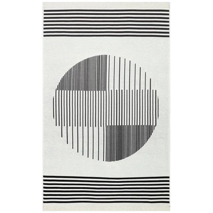 Arya Ar 25 White Black %100 Geri Dönüşümlü Pamuktan Çift Taraflı Yıkanabilir Modern Dekoratif Kilim