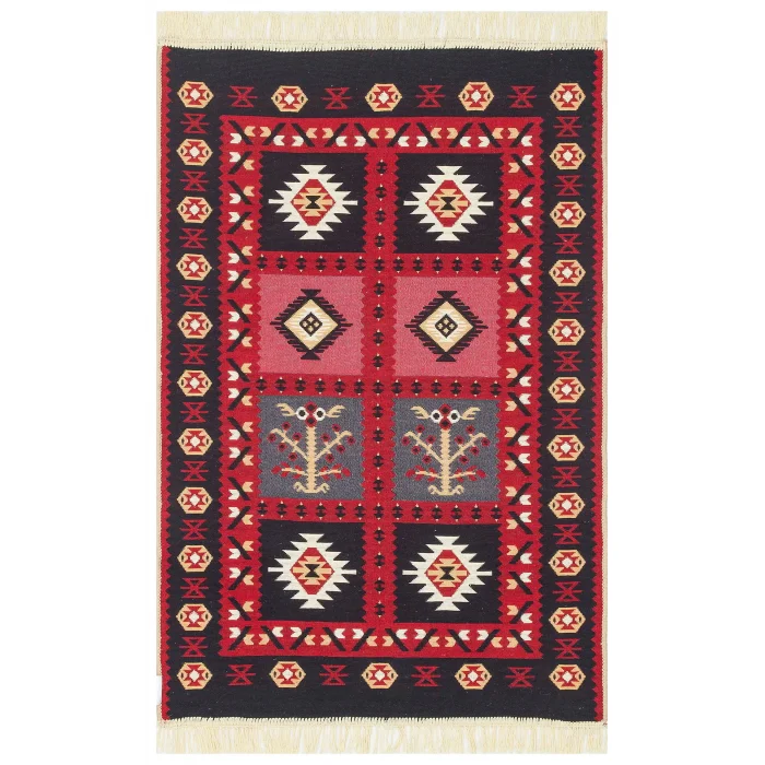 Arya Ar 28 Red %100 Geri Dönüşümlü Pamuktan Çift Taraflı Yıkanabilir Modern Dekoratif Kilim