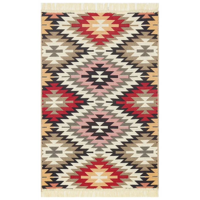 Arya Ar 33 Red %100 Geri Dönüşümlü Pamuktan Çift Taraflı Yıkanabilir Modern Dekoratif Kilim