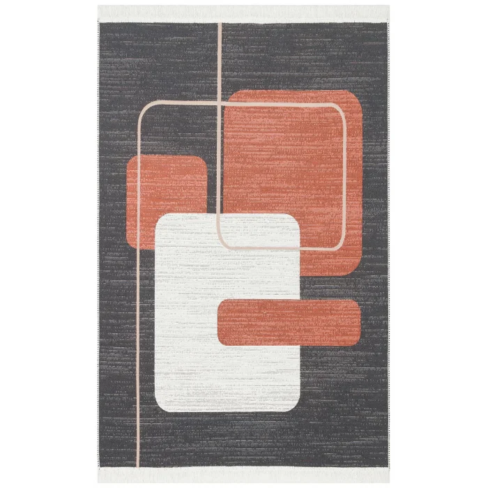 Arya Ar 36 Black Terra %100 Geri Dönüşümlü Pamuktan Çift Taraflı Yıkanabilir Modern Dekoratif Kilim