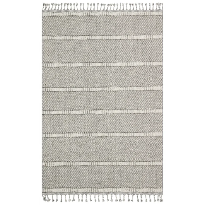 Soho Sh 07 Grey Ivory Hav Vermeyen Özel Ipler Ile Üretilen Etnik Örgü Desenlere Sahip Makine Halısı