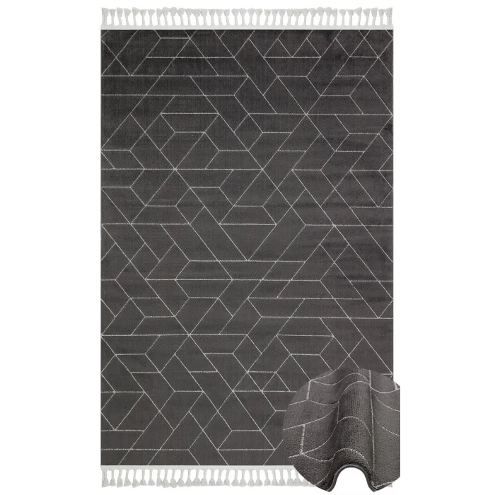 Urban 03 Black Grey Etnik Desenlere Sahip Hav Toz Vermez Yumuşak Dokulu Modern Halı