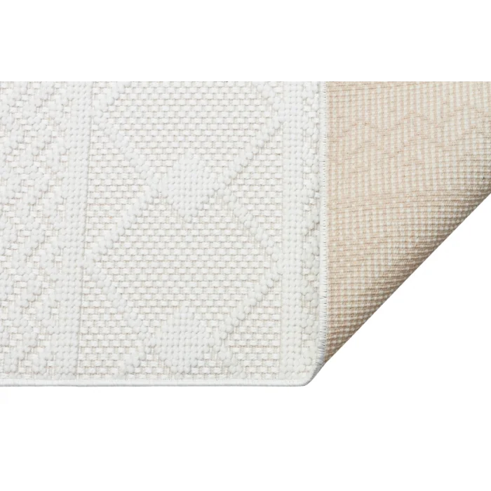 İnci 502 Beyaz Makinede Yıkanabilen Kaymaz Tabanlı İskandinav Desenli Makine Halısı