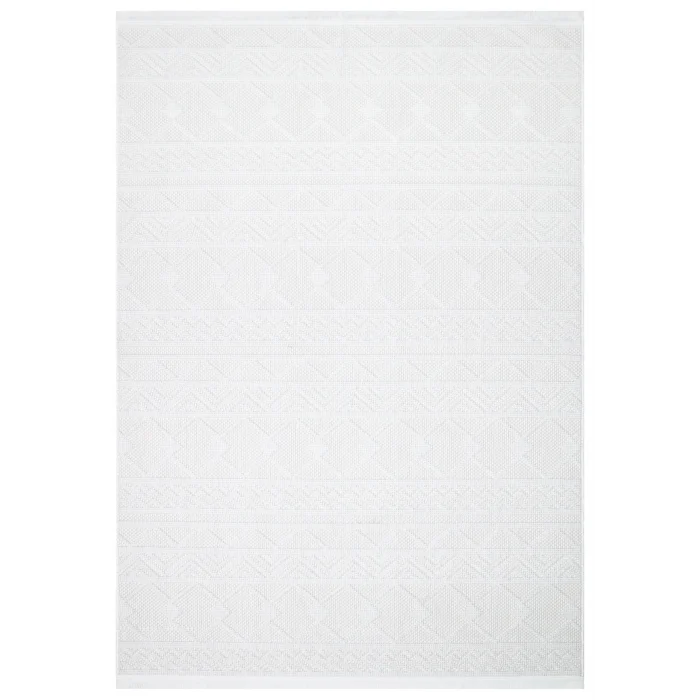 İnci 502 Beyaz Makinede Yıkanabilen Kaymaz Tabanlı İskandinav Desenli Makine Halısı