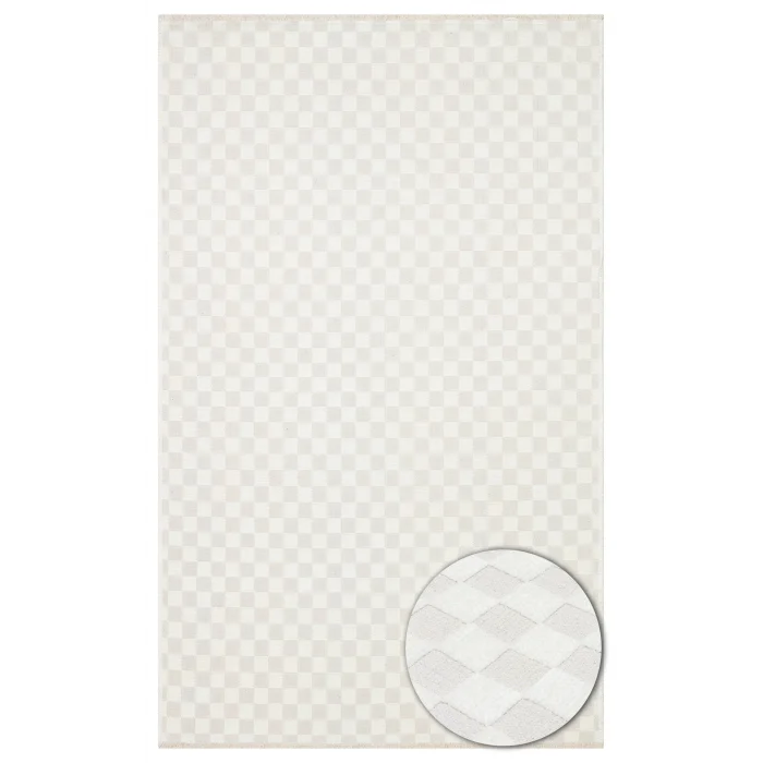 Ada 02 Cream Yüksek Alçak Dokulu Hav Toz Vermez Kolay Kullanımlı Yıkanabilir Kaymaz Kilim