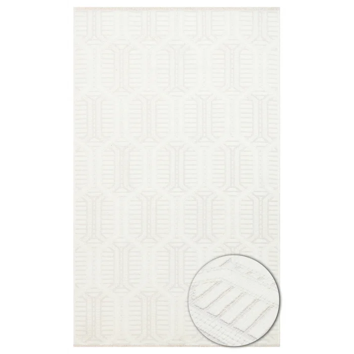 Ada 03 Cream Yüksek Alçak Dokulu Hav Toz Vermez Kolay Kullanımlı Yıkanabilir Kaymaz Kilim