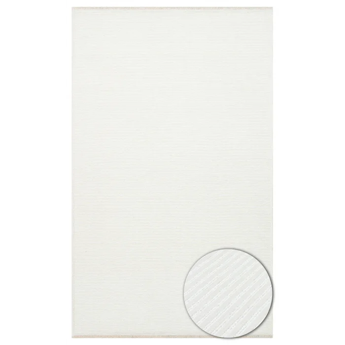 Ada Plain Cream Yüksek Alçak Dokulu Hav Toz Vermez Kolay Kullanımlı Yıkanabilir Kaymaz Kilim