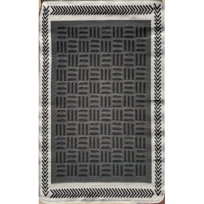 Arya Neo Arn 03 Antrasit White Yıkanabilir Kaymaz Tabanlı Modern Pamuk Kilim