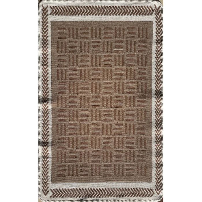 Arya Neo Arn 03 Brown White Yıkanabilir Kaymaz Tabanlı Modern Pamuk Kilim