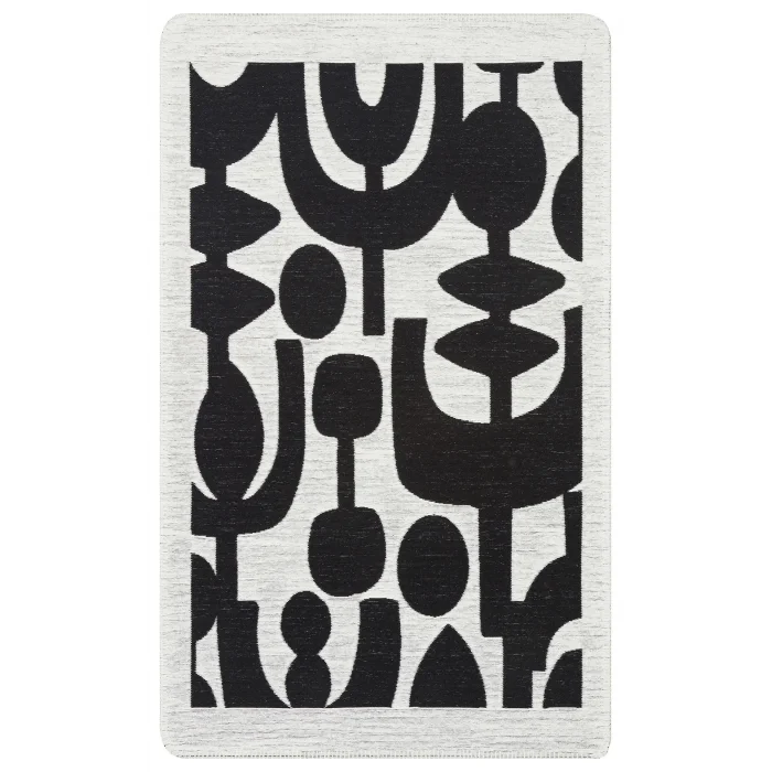 Arya Neo Arn 07 Whıte Black Yıkanabilir Kaymaz Tabanlı Modern Pamuk Kilim