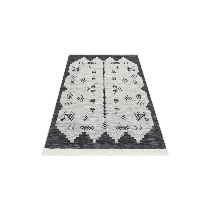 Arya Ar 23 Grey %100 Geri Dönüşümlü Pamuktan Çift Taraflı Yıkanabilir Modern Dekoratif Kilim