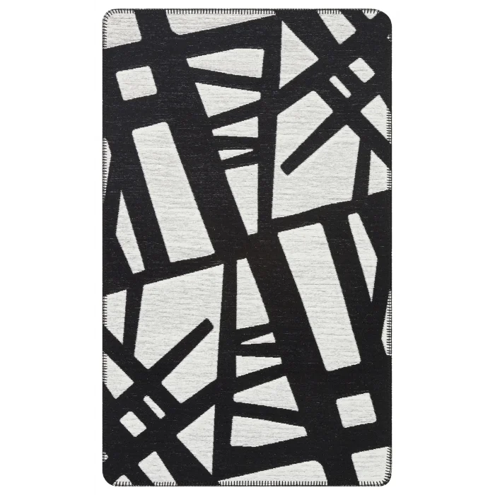 Arya Neo Arn 05 White Black Yıkanabilir Kaymaz Tabanlı Modern Pamuk Kilim