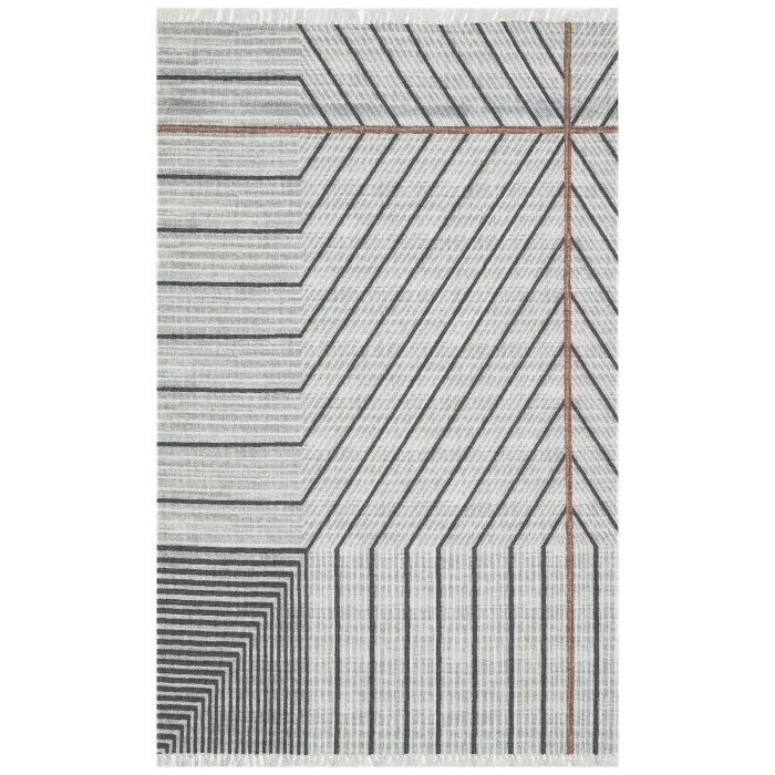 Asos As 05 Grey Jüt Hasır Görünümlü Hav Toz Vermeyen Çift Taraflı Kullanılabilen Yıkanabilir Kilim