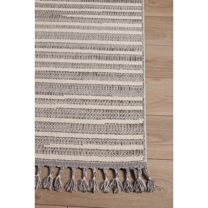 Astra 28052A Beyaz Gri Bukle Tekniğiyle Üretilmiş Modern Makine Halısı