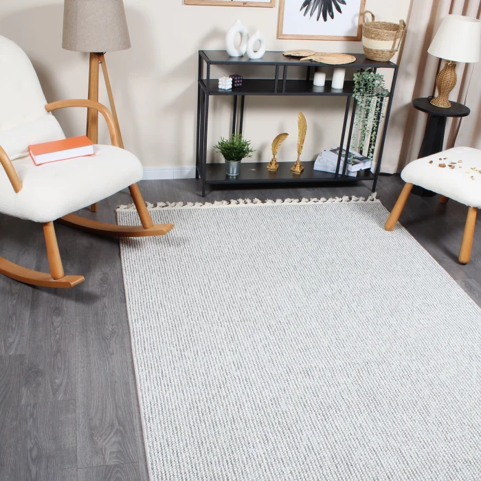 Boho BH-2 Gri Krem Bukle Dokuma Modern Makine Halısı