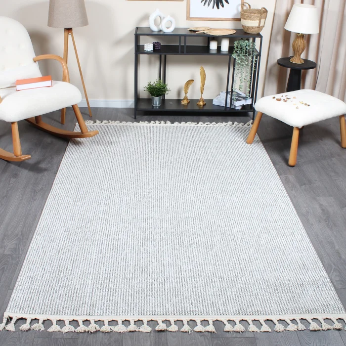 Boho BH-2 Gri Krem Bukle Dokuma Modern Makine Halısı