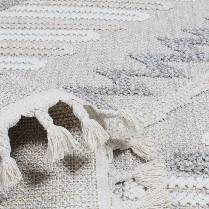 Boho BH-7 Gri Krem Bukle Dokuma Modern Makine Halısı