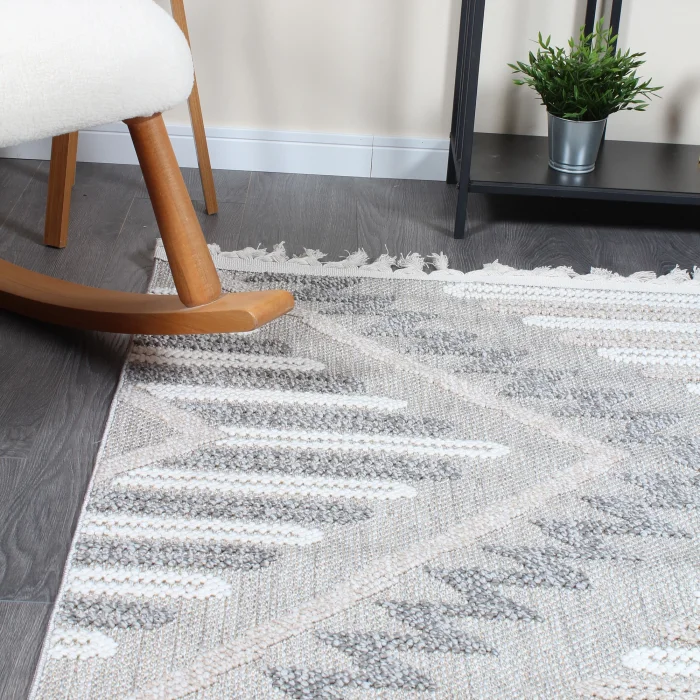 Boho BH-7 Gri Krem Bukle Dokuma Modern Makine Halısı